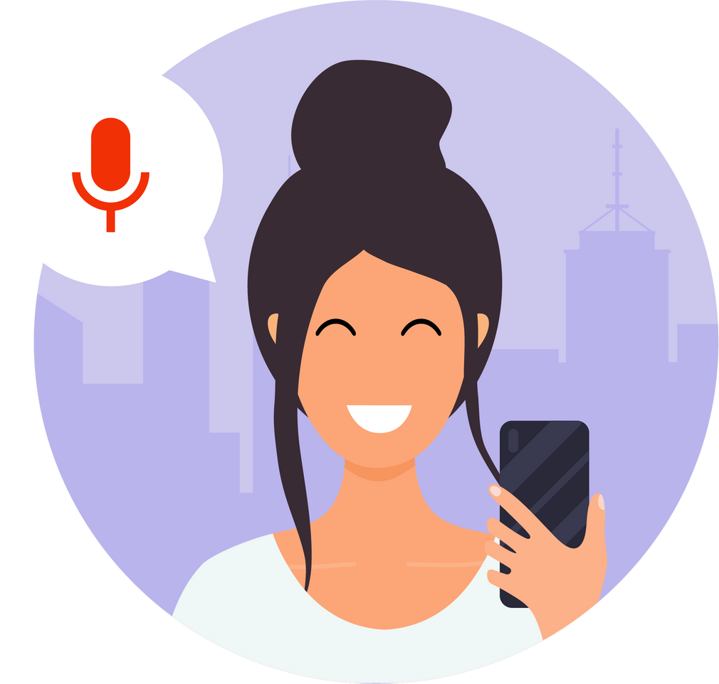 Woman talking on the phone with the digital voice assistant.